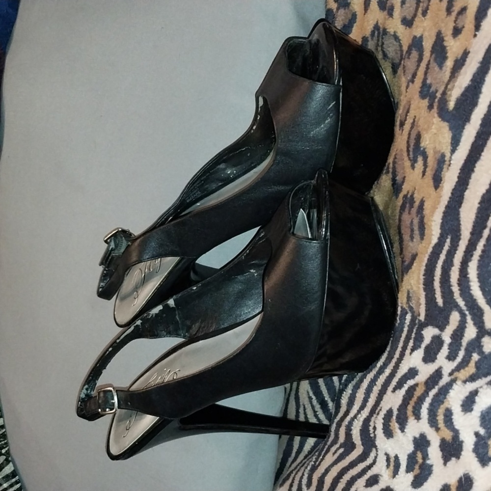 Fergie black leather heels  |  Women’s size 9